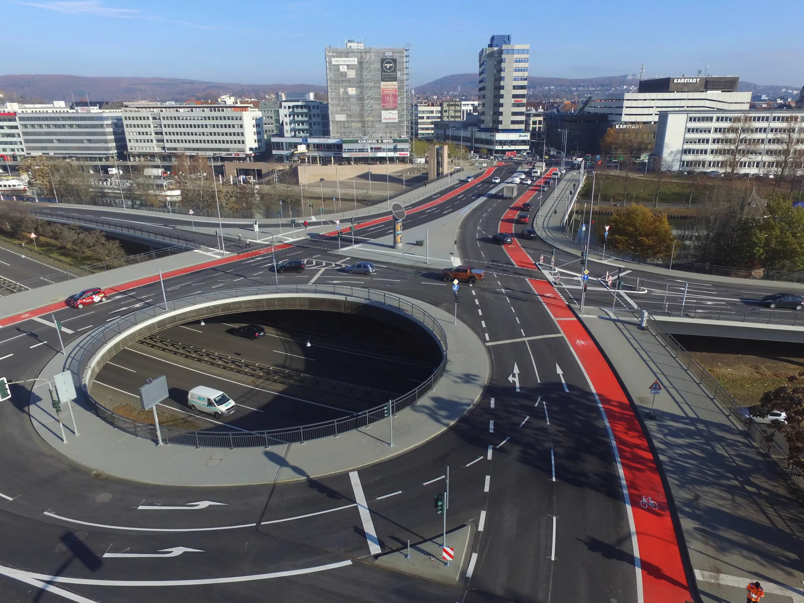 Baustelle der Wilhelm-Heinrich-Brücke in Saarbrücken aus der Luft